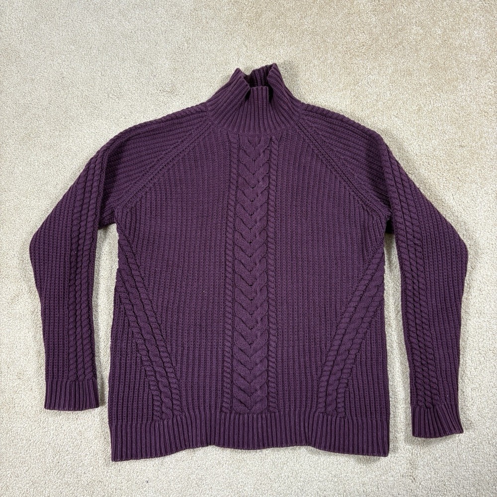 Lululemon Cable Knit Sweater Sz 10 Cotton Nylon Purple Red Turtleneck Mock Neck